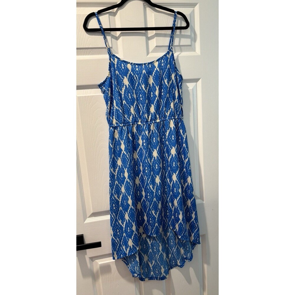 Women’s Ann Taylor Loft Slip Dress Sz 4 Blue Ikat Pattern Mermaid Hem Summer Y2K